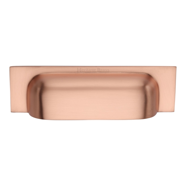 C2766 96-SRG • 76/96 c/c x 145x42x22mm • Satin Rose Gold • Heritage Brass Concealed Fix Square Plate Contemporary Cup Handle